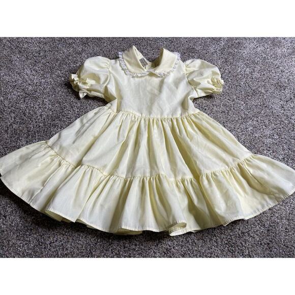 Vintage Mini World Inc. Yellow Collared Full Prairie Dress W/ Lace Size 4T USA - Picture 1 of 4